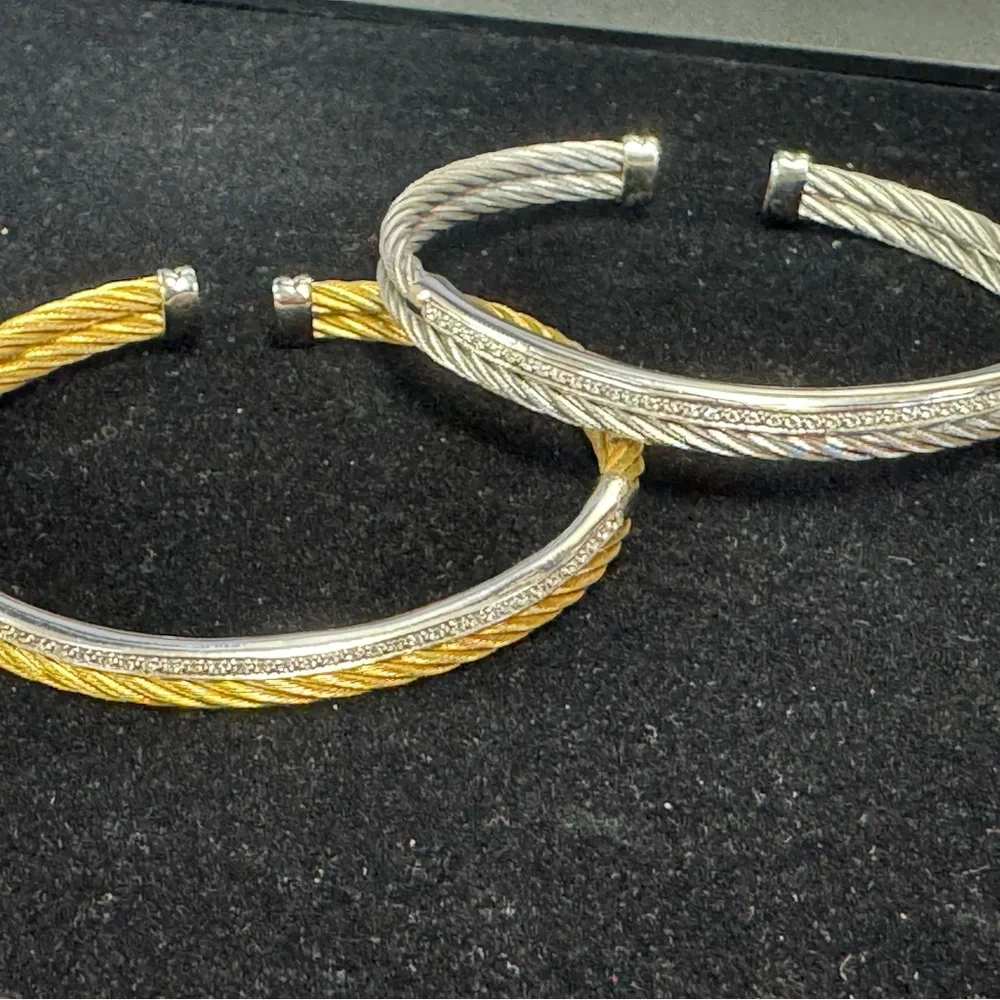 Phillip Charriol 18k Yellow Gold and Diamond Steel Cable Bracelet .19cm - Picture 11 of 11